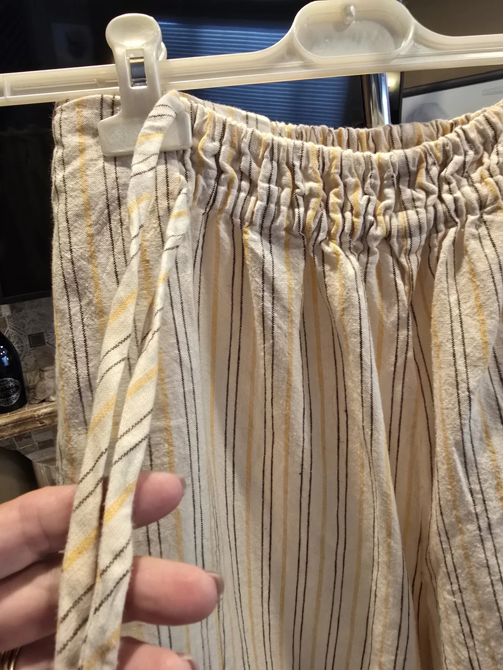 Free People, NWT, Striped Elastic-Waist Barrel Pants - Cream/Blue, Size S